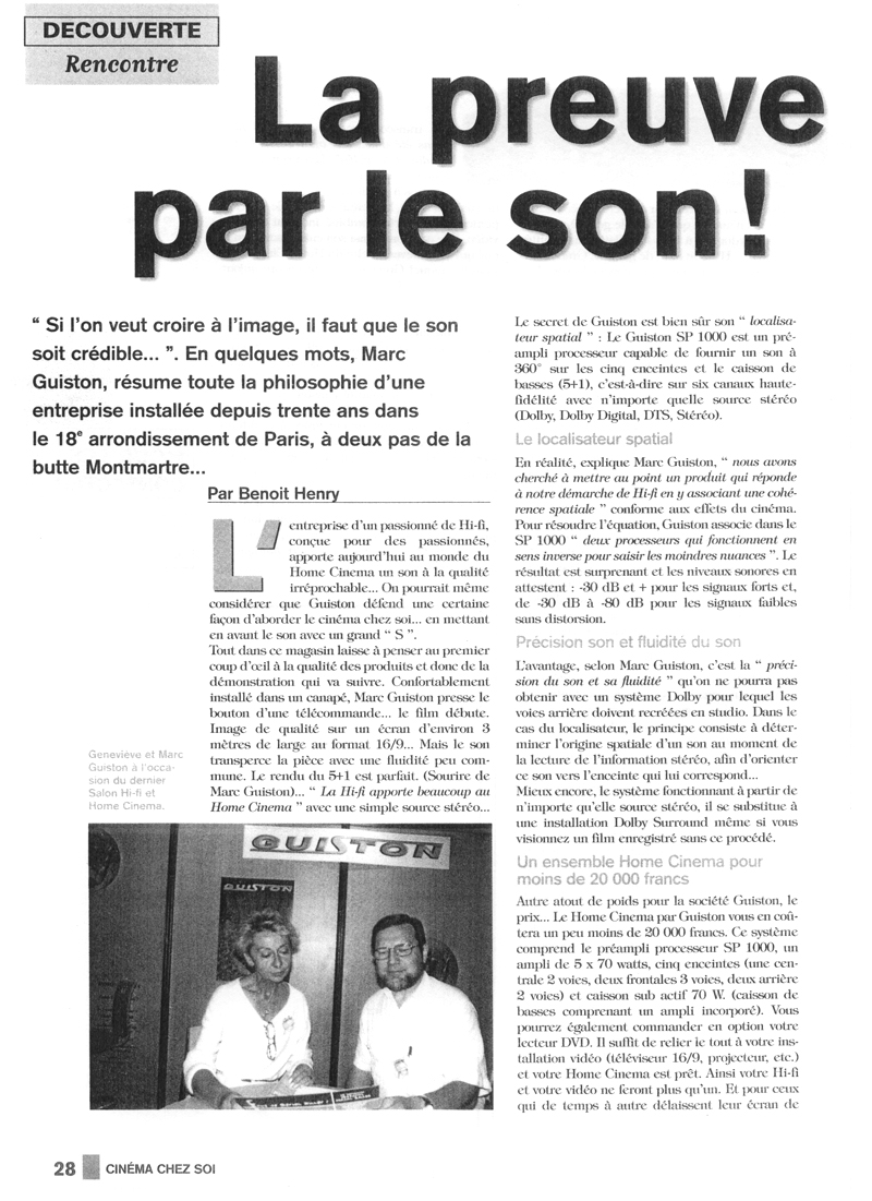 Prampli Processeur Localisateur SP1000 - Article paru dans la revue Cinema chez soi page 1