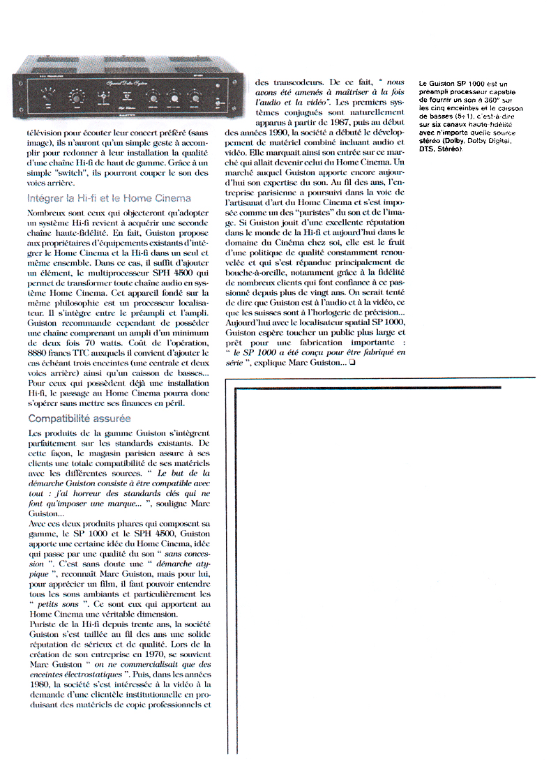 Préamplificateur Processeur Localisateur SP1000 - Article paru dans la revue Cinema chez soi  page 2