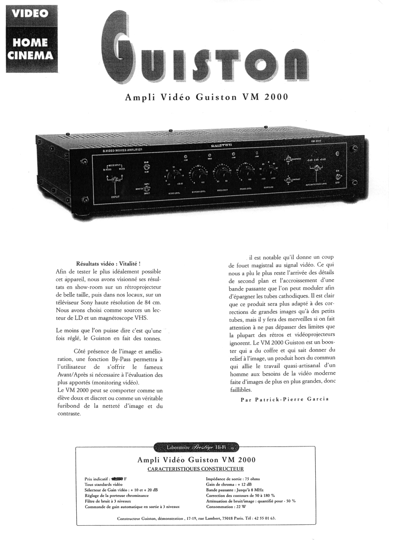 VM 2000 Amplificateur Regénérateur d'Images - Article paru dans le magazine HOME CINEMA page 1