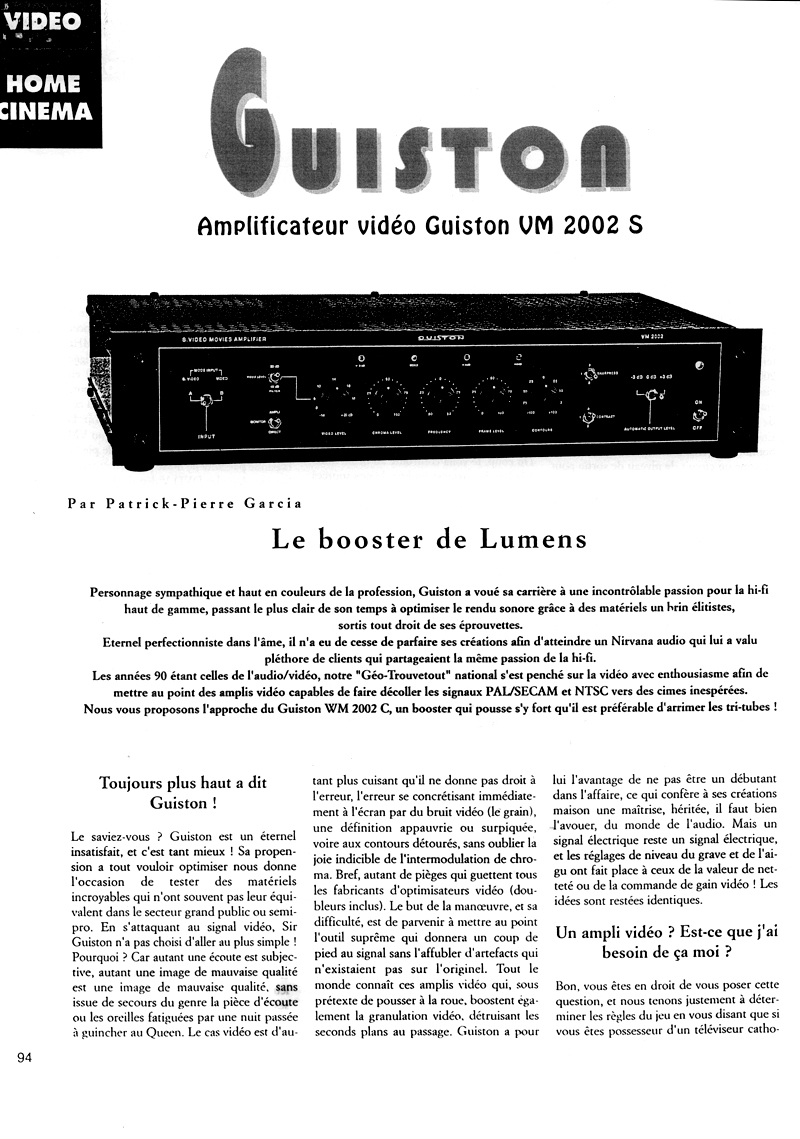 VM 2002 S Amplificateur Regénérateur d'Images - Article paru dans le magazine HOME CINEMA page 1