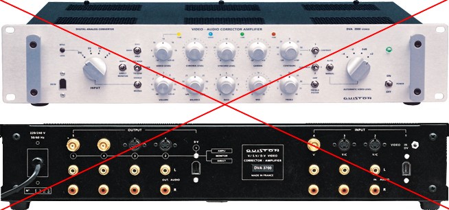 PROMOTIONS Amplificateur / Correcteur Audio Video Num?rique
L' amplificateur DVA 3900 est indispensable ? la copie haute d?finition et parfaitement adapt? ? une utilisation sur ?quipement num?rique gr?ce aux entr?es et sorties num?riques ? la norme DV / Fire Wire / IEEE 1394, et aux convertisseurs num?rique analogique et analogique / num?rique haute r?solution.
Le num?rique pour le DVD, DV, DivX, PC, Mac, Photographie professionnelle, banc de copies professionnel ou amateur, satellite, etc... Et l'analogique pour le Beta, S- VHS, Hi8, VHS, banc de copies, etc... ?tudi? ?galement pour une amplification et une r?g?n?ration d'image en haute d?finition pour la r?tro ou Vid?o-projection, tri-tubes, tri-LCD, DLP / DMD, ?cran LCD, Plasma, TV 16/9. Guiston DVA 3900