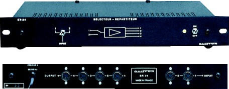 PROMOTIONS S?lecteur R?partiteur Actif Video  Y/C 2 entr?es - 4 sorties simultan?es Bande passante : 10 MHz niveau de saturation ?lev?, pour transmettre toute la puissance de modulation des ampli-correcteurs SVA 3300/3600/6000. Guiston SR24